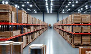 Micro-fulfillment center interior with organized picking stations